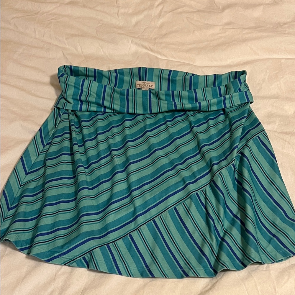 TEHAMA Blue and Green Striped Skater Skirt